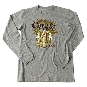 GOLD’S GYM ! Vintage 80’s Authentic Men’s Long Sleeve Gray Tee Shirt Size S NEW